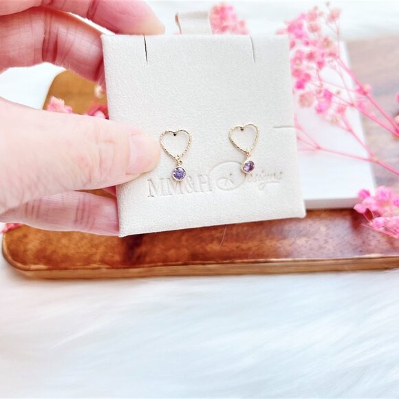 New Sparkly Heart Stud Earrings with Cubic Zirconia Charm | Handmade in BC - Picture 3 of 3